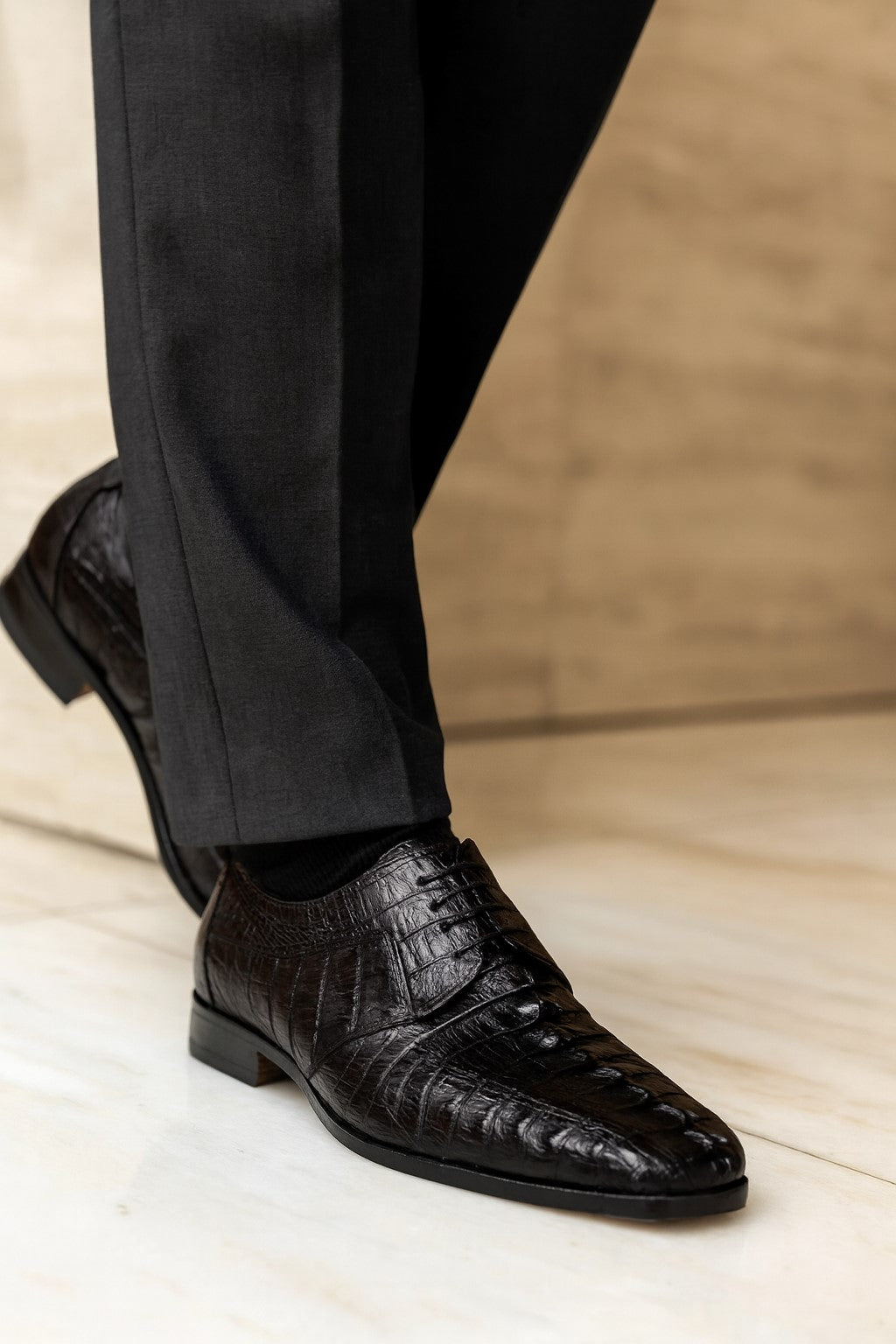 Marco Di Milano Cancun Black Caiman Crocodile Derby Shoes