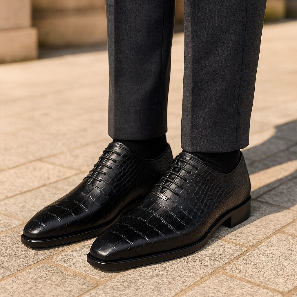 Marco Di Milano Bono Black Alligator Wholecut Oxfords