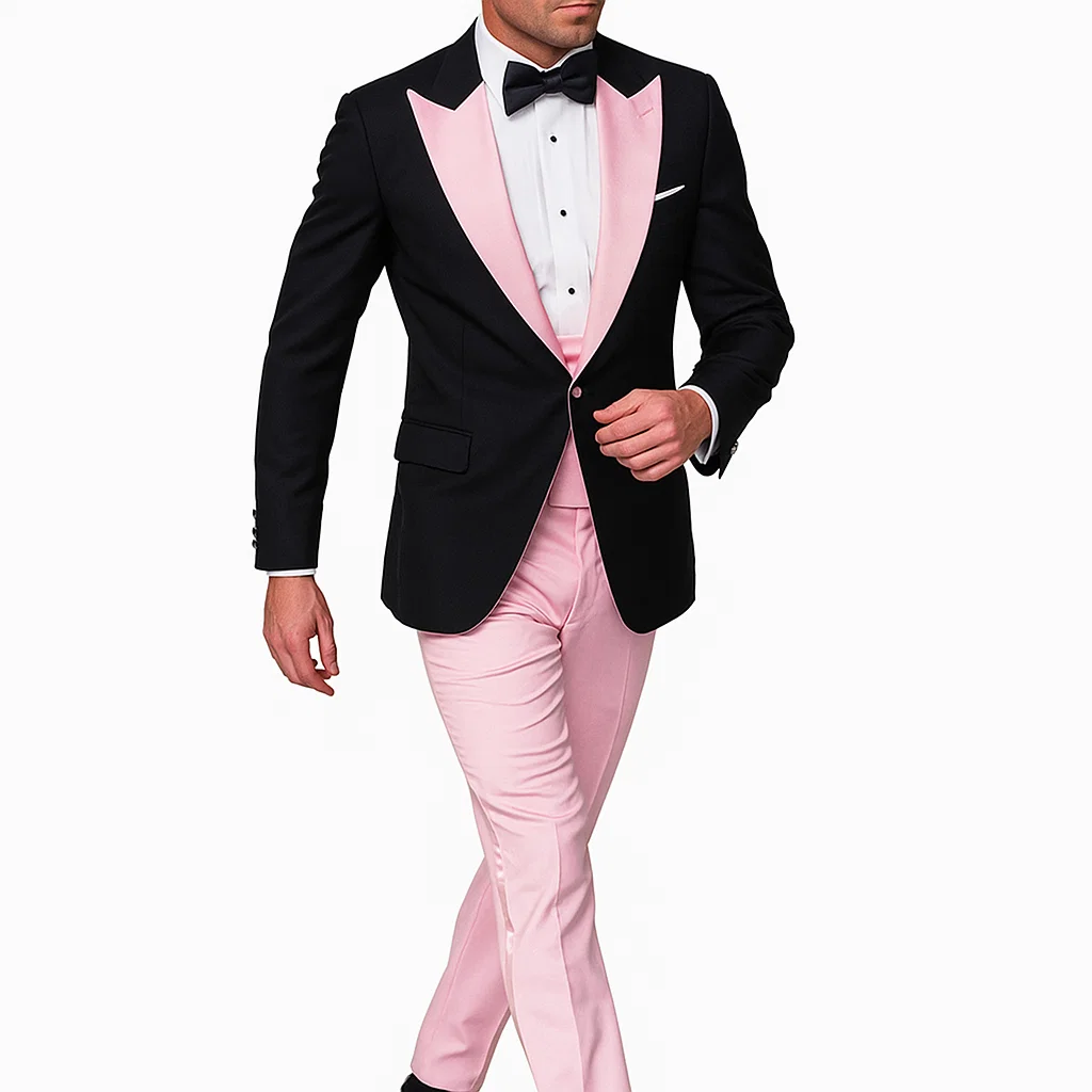 Black And Pink suit - Tuxedo Looking With Double Breasted Vest Peak Lapel 100% Wool 3   - from alligatorwarehouse.com