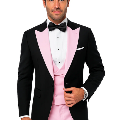 Black And Pink suit - Tuxedo Looking With Double Breasted Vest Peak Lapel 100% Wool 5   - from alligatorwarehouse.com