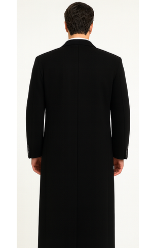 Black Cashmere Chesterfield Overcoat – 1920s Full Length Topcoat