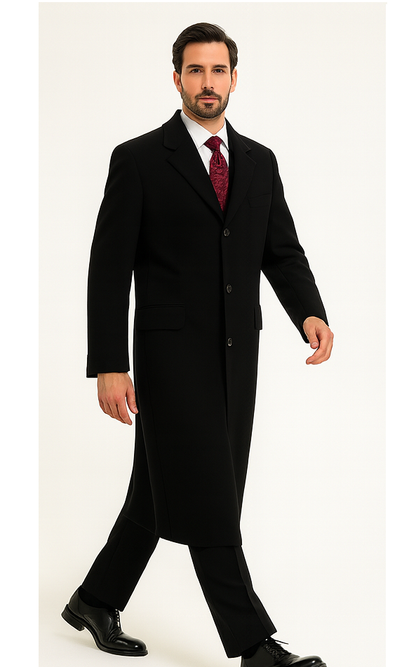 Black Cashmere Chesterfield Overcoat – 1920s Full Length Topcoat