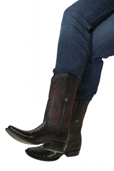 Black Cherry Caiman Cowboy Boots Snip Toe 8   - from alligatorwarehouse.com