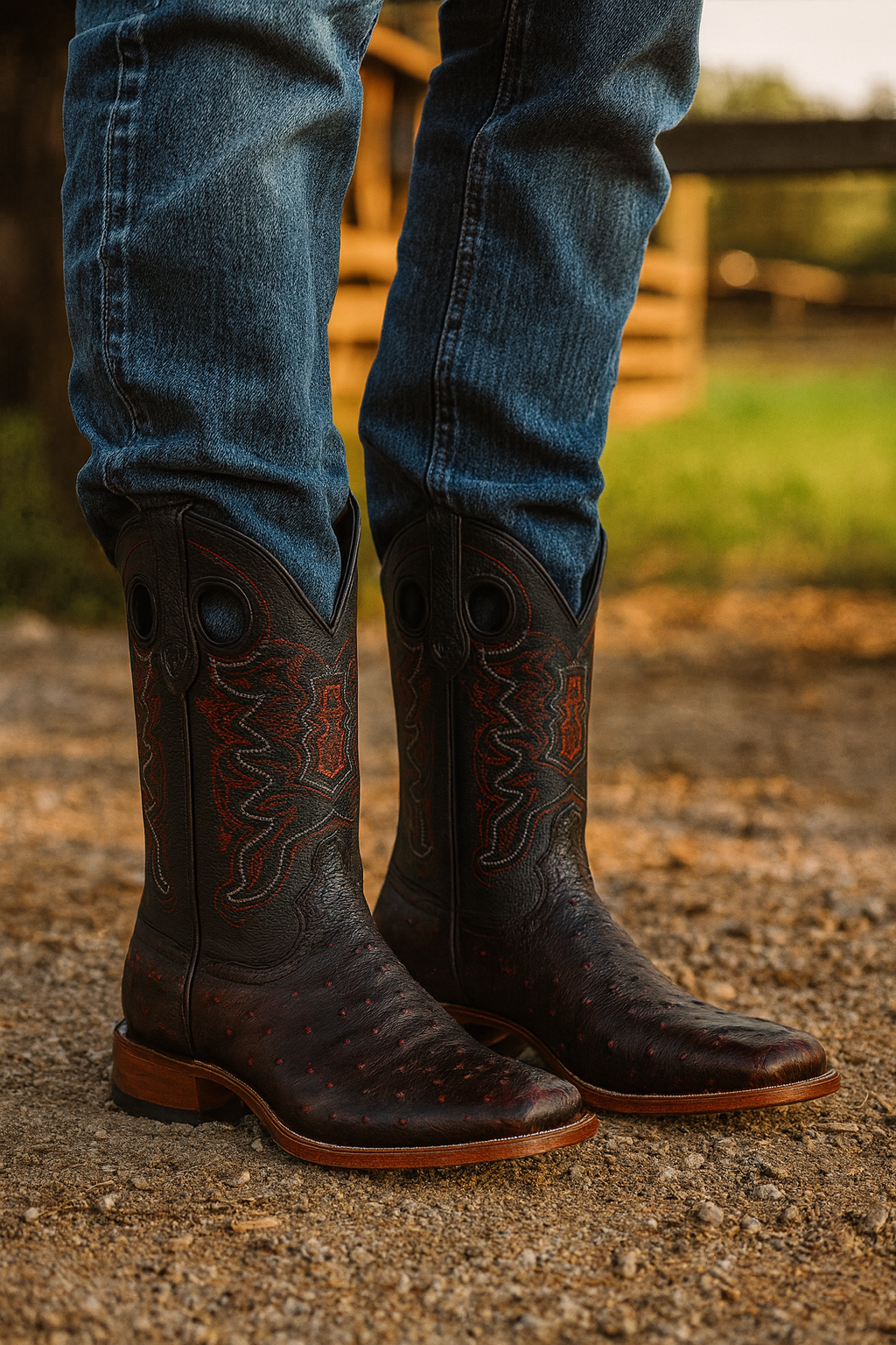 Black Cherry Ostrich Cowboy Boots
