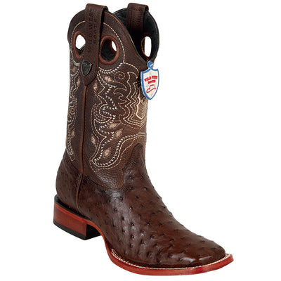 Brown Ostrich Square Toe Boots 1   - from alligatorwarehouse.com