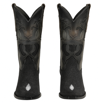 Men's King Exotic Snip Toe Stingray Boots Single Stone Handmade Black (494R1205) 8   - from alligatorwarehouse.com