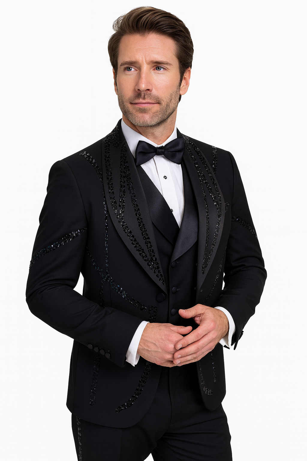 Black Italian Wool 3-Piece Modern Fit Tuxedo 8   - from alligatorwarehouse.com