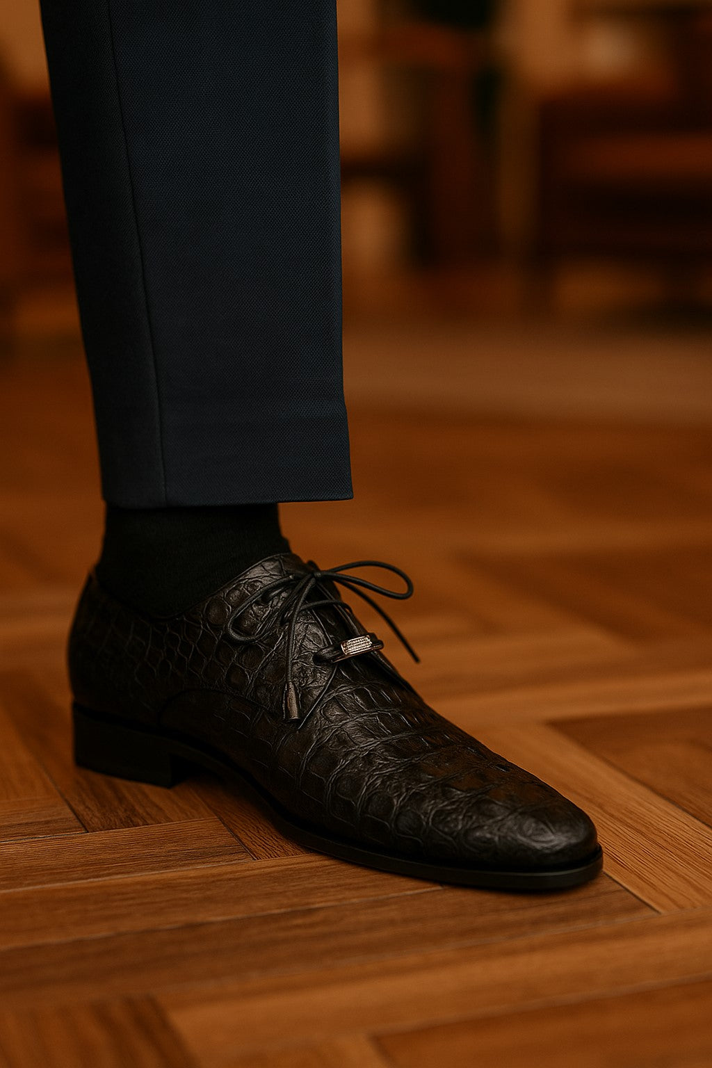 Marco Di Milano Apricena Caiman Crocodile Derby in Black