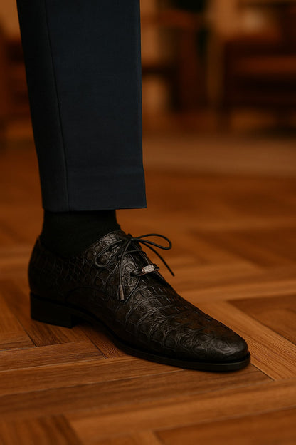 Marco Di Milano Apricena Caiman Crocodile Derby in Black