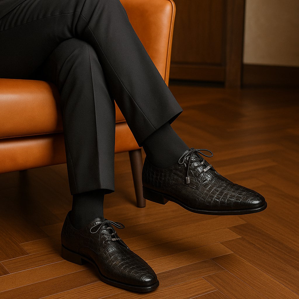 Marco Di Milano Apricena Caiman Crocodile Derby in Black