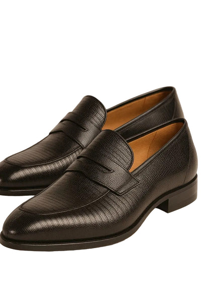 Mens Mezlan Lipari Lizard Penny Loafer Dress Shoe in Black