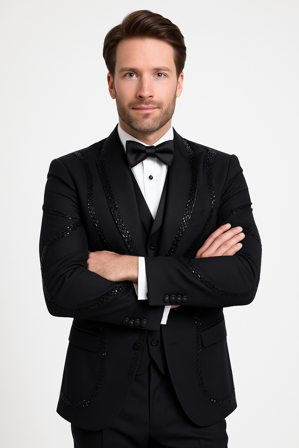 Black Italian Wool 3-Piece Modern Fit Tuxedo 3   - from alligatorwarehouse.com