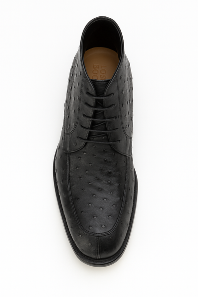 Los Altos Black Ostrich Quill Dress Ankle Boots 4   - from alligatorwarehouse.com