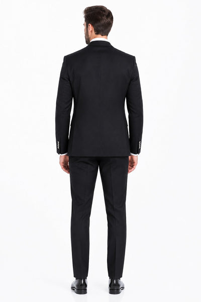 Men's Black Statement Ticket Pocket Peak Lapel Wool Double Breasted Vest Suit with Silver Buttons – Modern Fit
