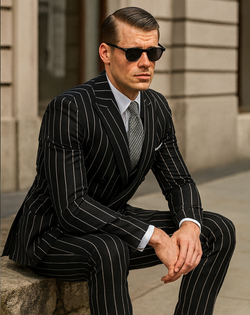 Black Pinstripe Suit - Gangster Suit - 1920's Suit