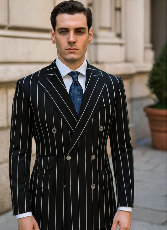 Black Pinstripe Suit - Gangster Suit - 1920's Suit - Double Breasted Suit