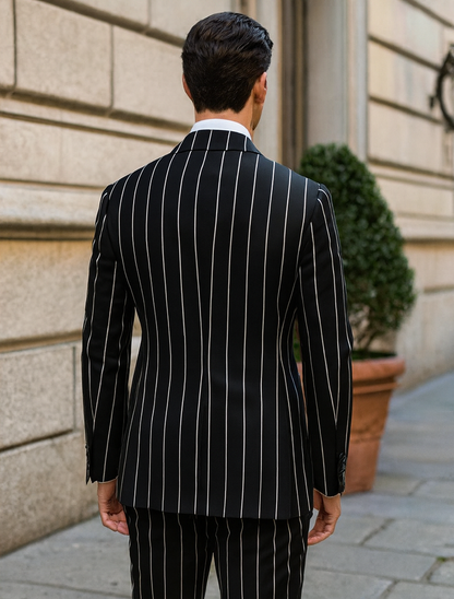 Black Pinstripe Suit - Gangster Suit - 1920's Suit - Double Breasted Suit