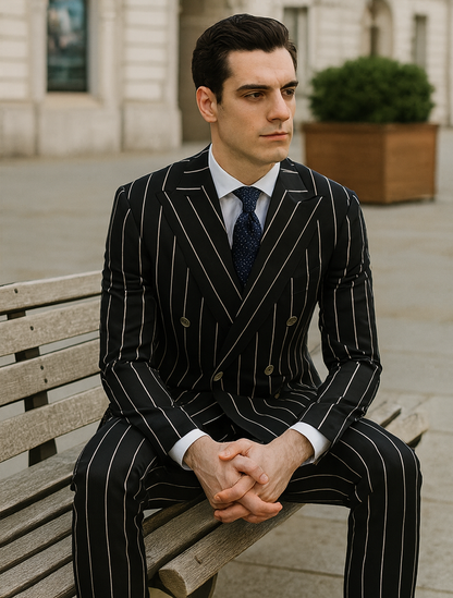 Black Pinstripe Suit - Gangster Suit - 1920's Suit - Double Breasted Suit