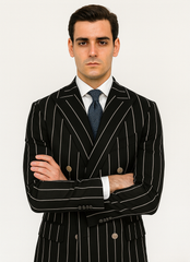 Black Pinstripe Suit - Gangster Suit - 1920's Suit - Double Breasted Suit