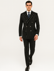 Black Pinstripe Suit - Gangster Suit - 1920's Suit - Double Breasted Suit