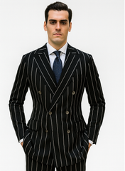 Black Pinstripe Suit - Gangster Suit - 1920's Suit - Double Breasted Suit