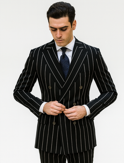 Black Pinstripe Suit - Gangster Suit - 1920's Suit - Double Breasted Suit 8   - from alligatorwarehouse.com
