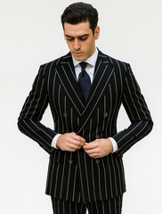 Black Pinstripe Suit - Gangster Suit - 1920's Suit - Double Breasted Suit