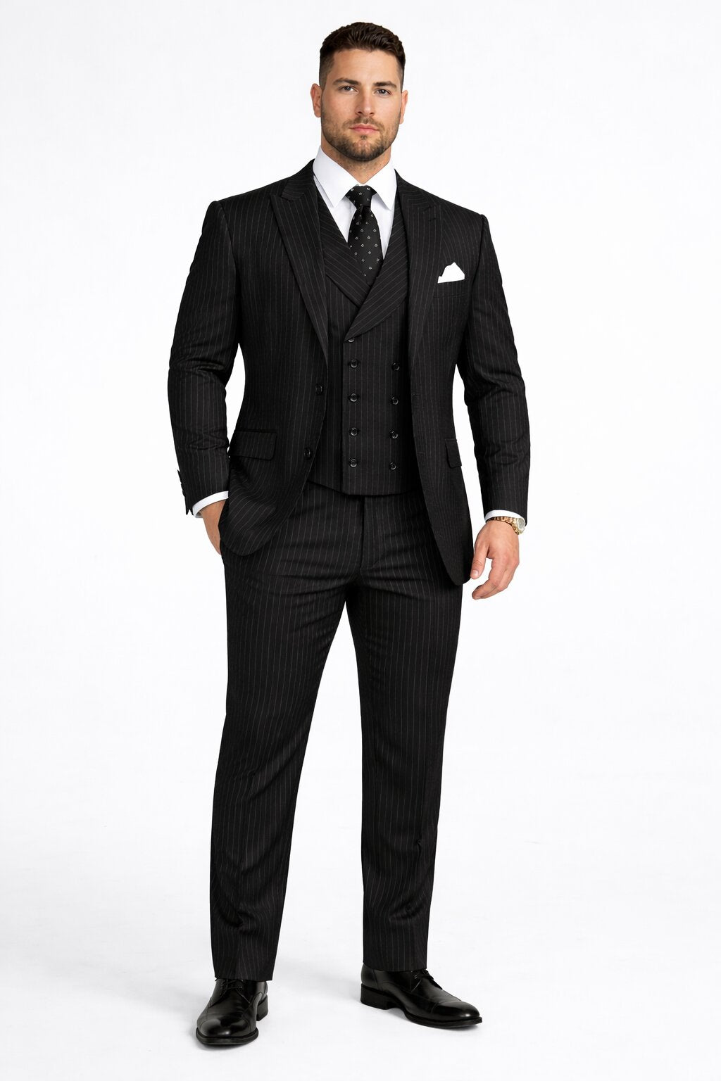 Mens Gangster Pinstripe 2 Button Double Breasted Vest Grey Suit