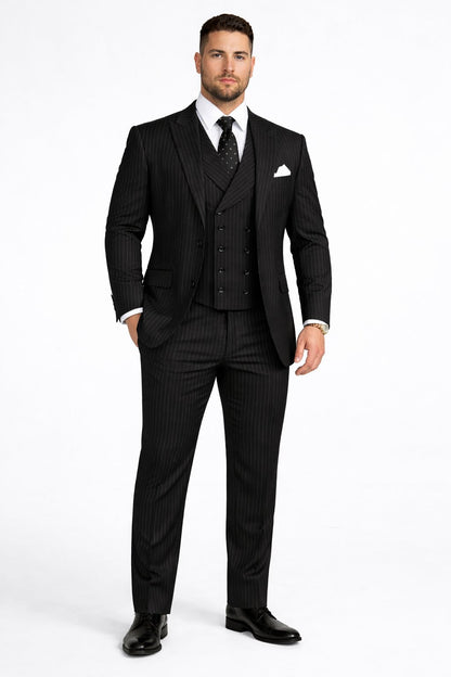 Mens Gangster Pinstripe 2 Button Double Breasted Vest Grey Suit