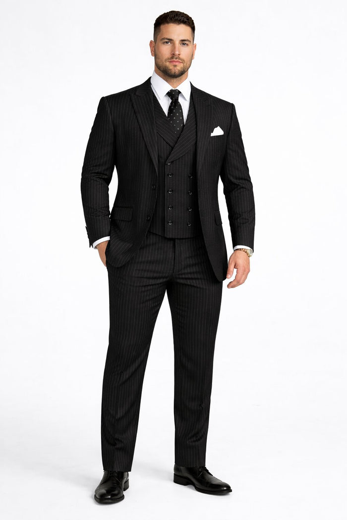 Mens Gangster Pinstripe 2 Button Double Breasted Vest Grey Suit