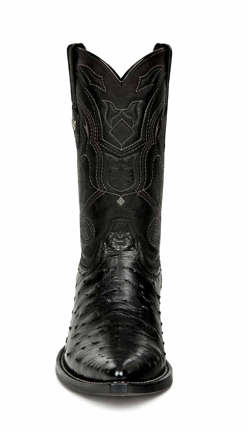 Black Pointed Toe Ostrich Boots