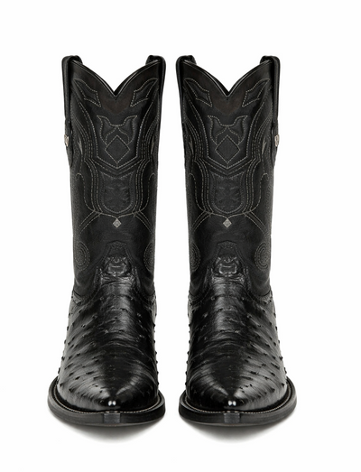 Black Pointed Toe Ostrich Boots