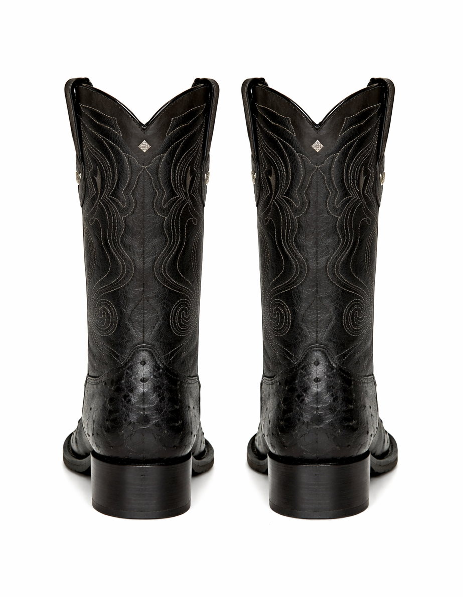 Black Pointed Toe Ostrich Boots