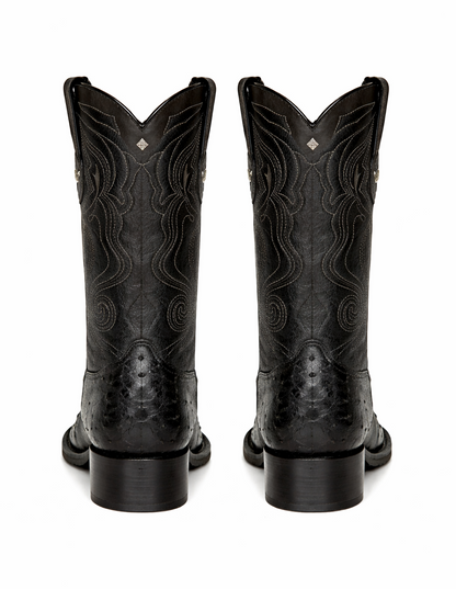 Black Pointed Toe Ostrich Boots