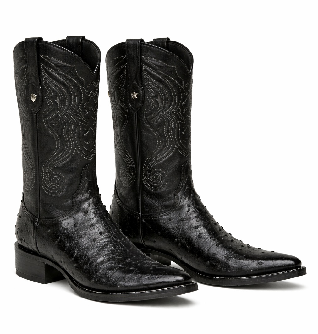 Black Pointed Toe Ostrich Boots