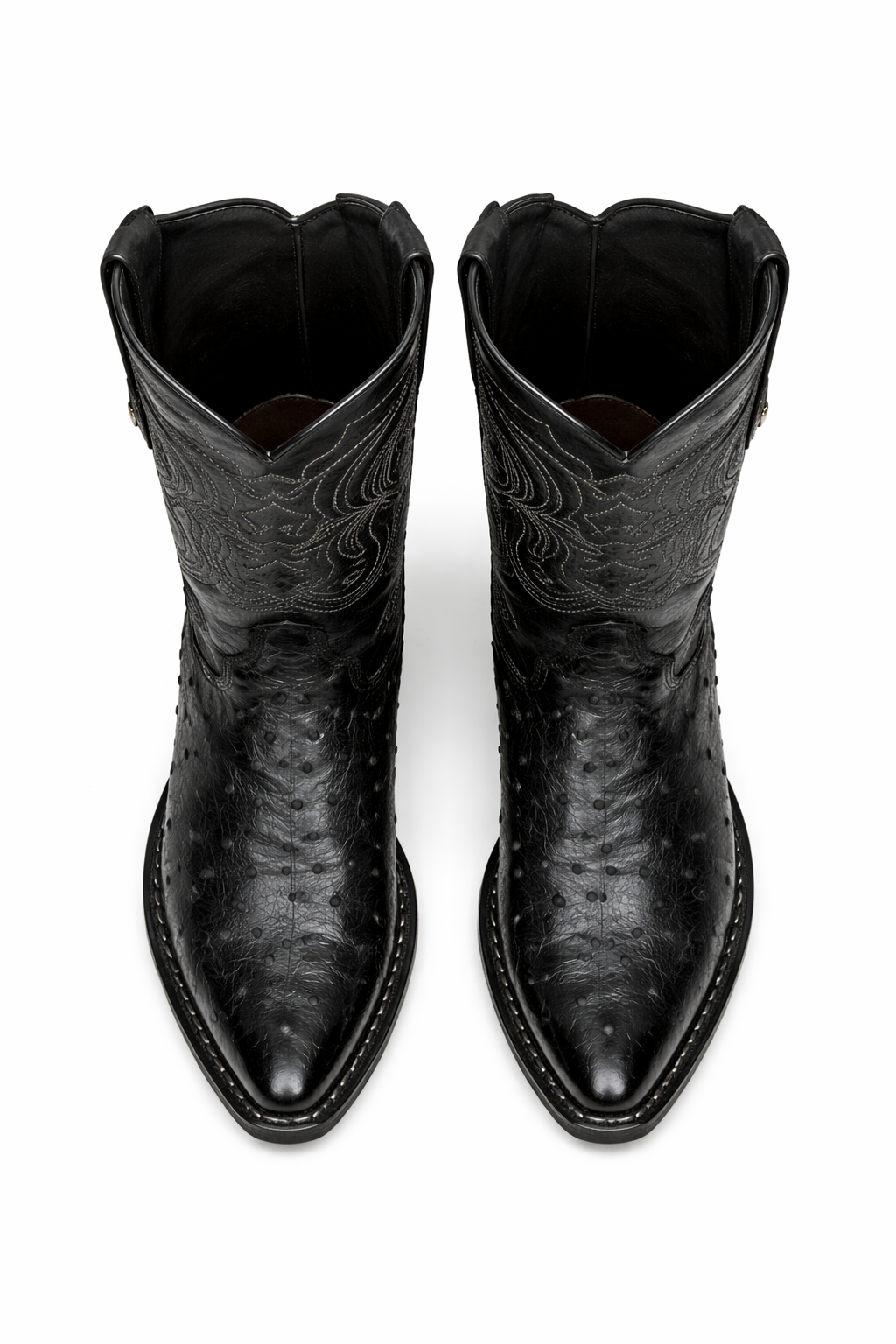 Black Pointed Toe Ostrich Boots