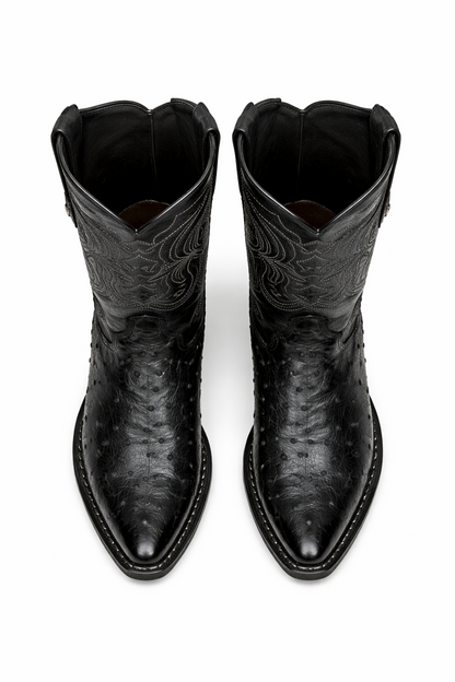 Black Pointed Toe Ostrich Boots