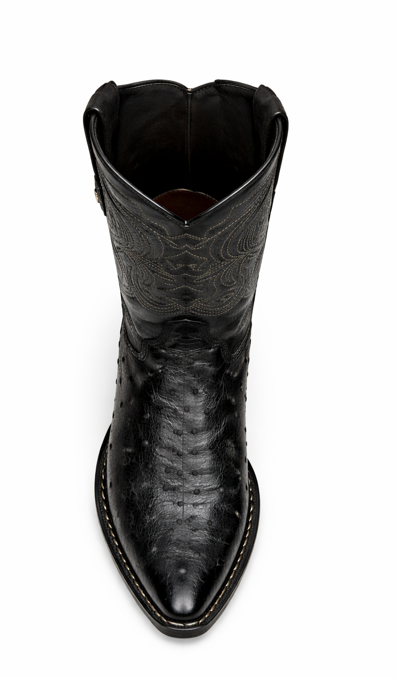 Black Pointed Toe Ostrich Boots