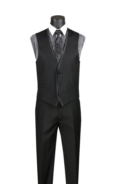 Black Trimmed Lapel Slim Fit 3 Piece Suit 2 SO1SV2T-8_BLACK_36S  - from alligatorwarehouse.com