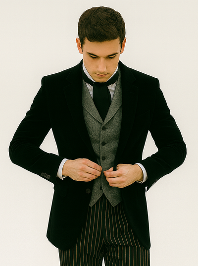 Black Velvet Roderick Smoking Jacket – Elegant Men's Wear 8   - from alligatorwarehouse.com