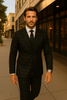 Wool Suit - Italian Made Business Suit by Statement Men's 3 Piece 100% Wool Fashion Suit - Modern Fit 2 ANGEL-1_Black_38R  - from alligatorwarehouse.com