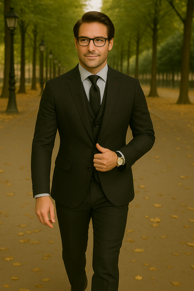 Wool Suit - Italian Made Business Suit by Statement Men's 3 Piece 100% Wool Modern Fit Suit - Micro Checker Pattern 2 ZILONI-3_Black_40R  - from alligatorwarehouse.com