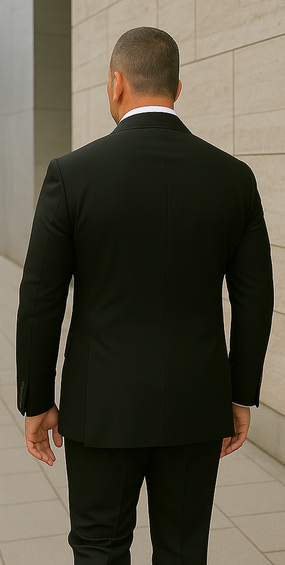 Wool Suit - Italian Made Business Suit by Statement Men's 2 Piece 100% Wool Double Breasted Suit - Micro Windowpane