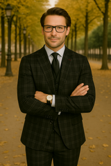 Wool Suit - Italian Made Business Suit by Statement Men's 3 Piece 100% Wool Modern Fit Suit - Plaid Pattern
