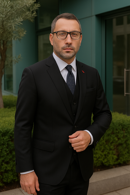 Wool Suit - Italian Made Business Suit by Statement Men's 3 Piece 100% Wool Fashion Suit - Herringbone Stripes