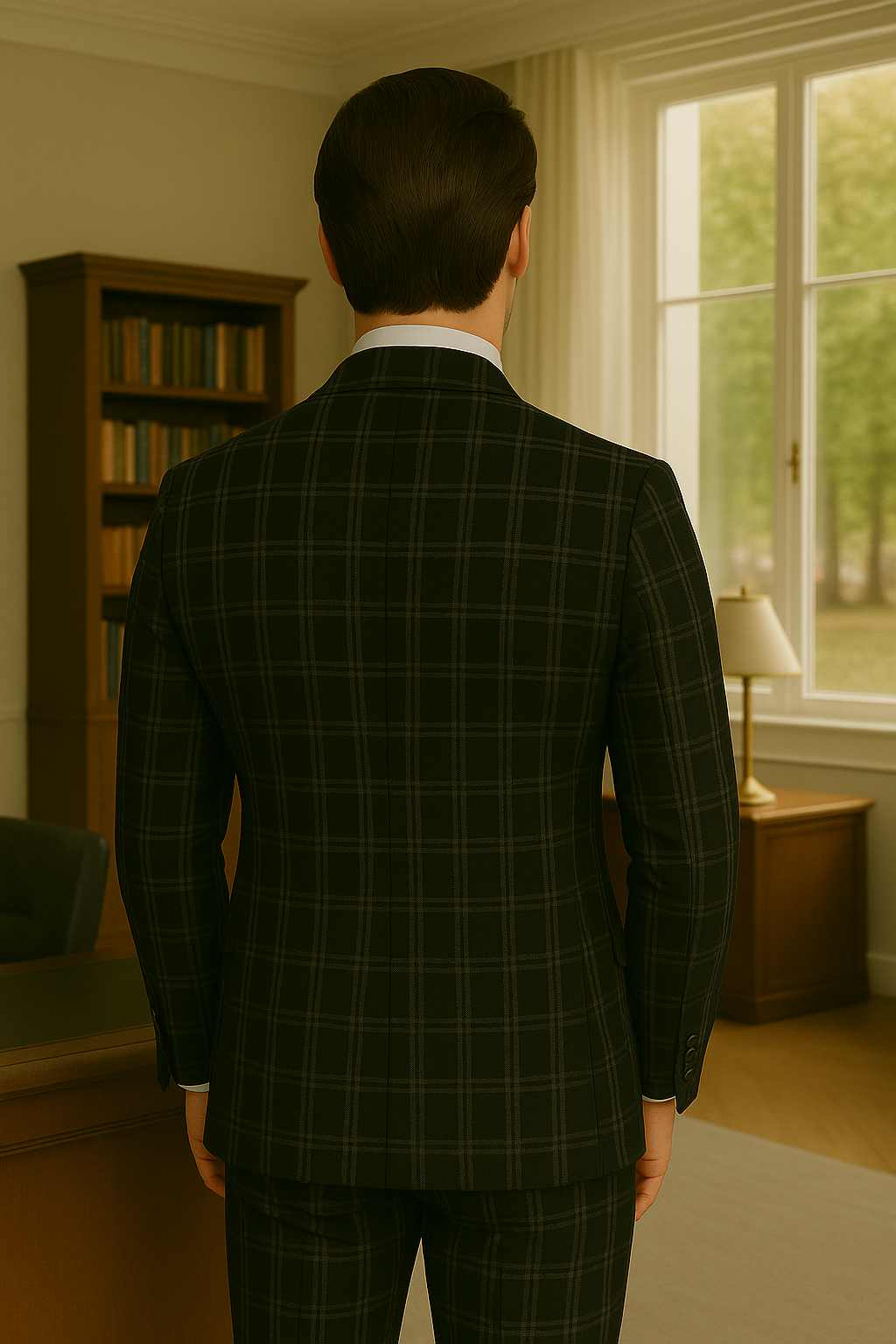 Wool Suit - Italian Made Business Suit by Statement Men's 3 Piece 100% Wool Modern Fit Suit - Plaid Pattern