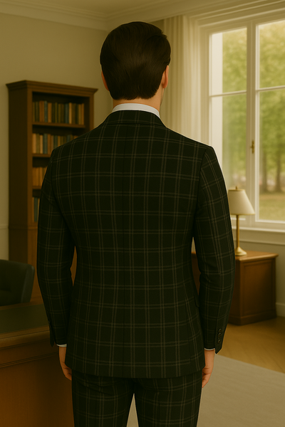 Wool Suit - Italian Made Business Suit by Statement Men's 3 Piece 100% Wool Modern Fit Suit - Plaid Pattern 5 ZILONI-4_Black_38R  - from alligatorwarehouse.com