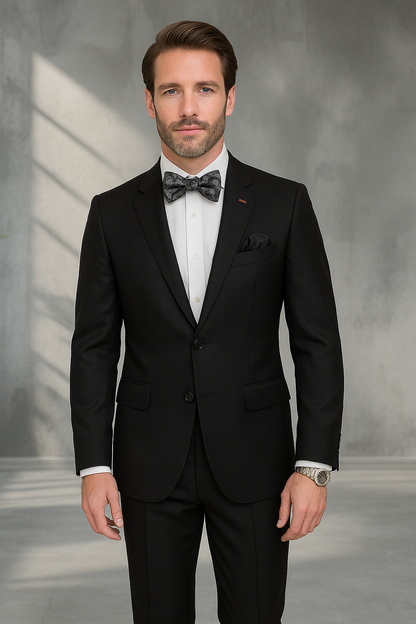 Wool Suit - Italian Made Business Suit by Statement Men's 2 Piece 100% Wool Modern Fit Suit - Subtle Texture