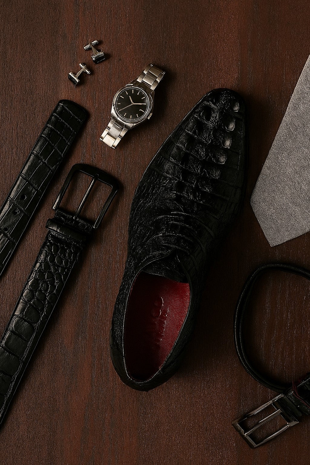 Marco Di Milano Cancun Black Caiman Crocodile Derby