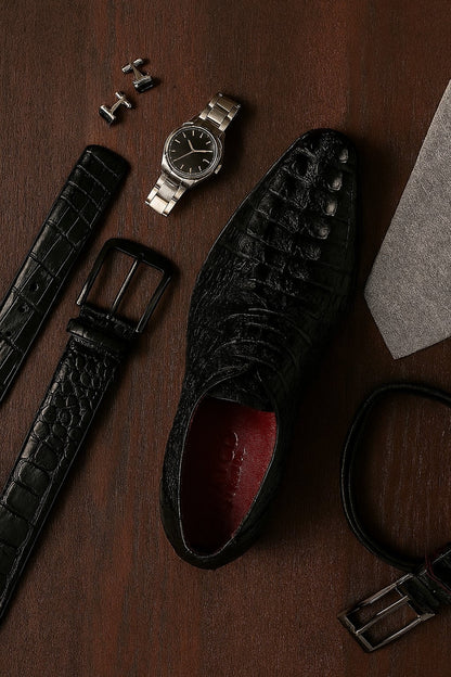 Marco Di Milano Cancun Black Caiman Crocodile Derby